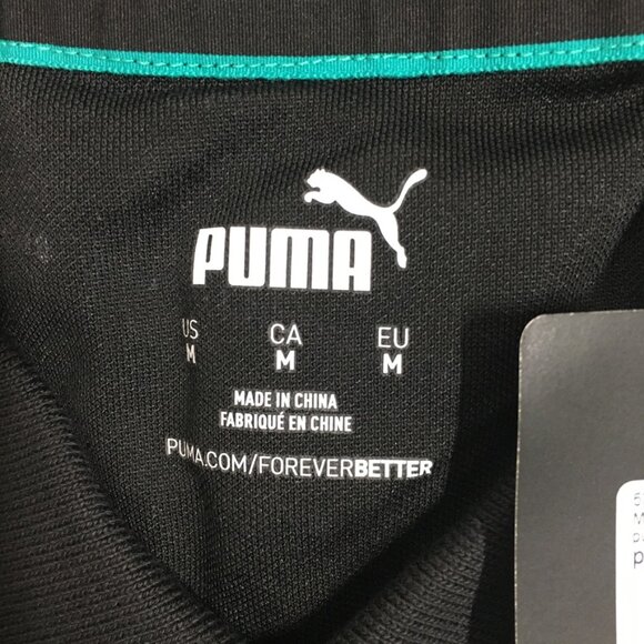 PUMA MAPF1 AOP Mens Medium Polo Shirt Short Sleeve Black Mercedes Benz Print NWT - Picture 11 of 16